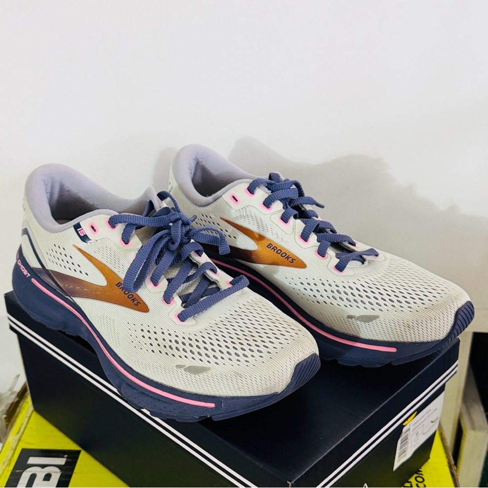 Brooks Ghost 15 Womens 8 Wide Running Shoes Spa Blue Neo Pink Sneakers Athletic - Picture 4 of 11